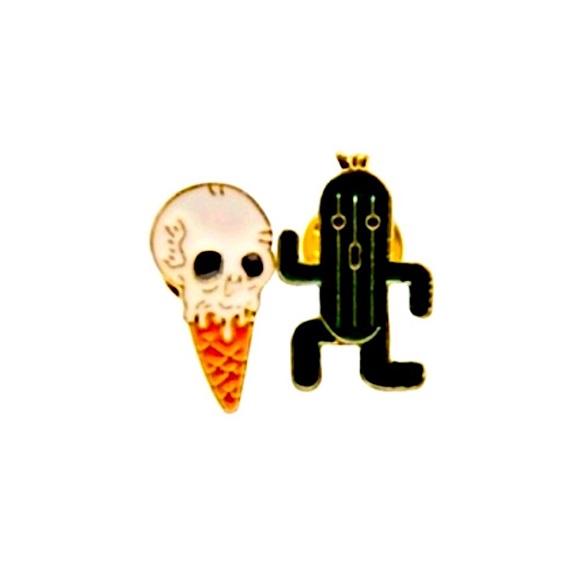 Jewelry - NEW Ice Cream Skull & Cactus Metal Enamel Pins